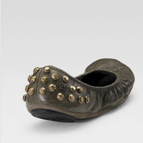 Juicy Couture Leather Studded Scrunch Ballet Flats Foldable Size 9 - Picture 2 of 16